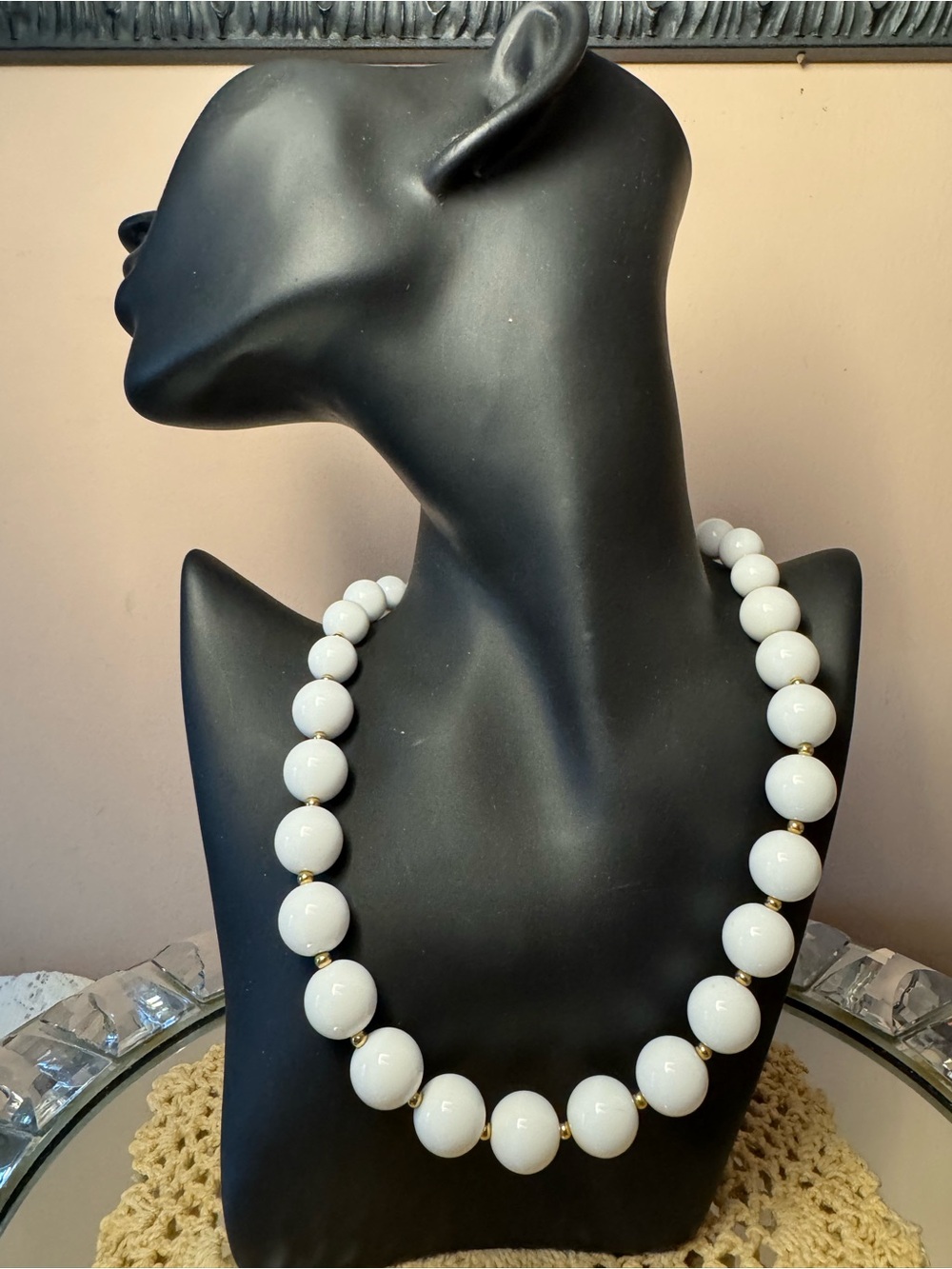 Vintage Monet graduated white bead necklace